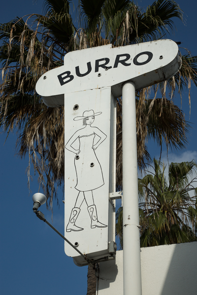 Burro, a store selling stationery, gifts and clothing at 1407 Abbot Kinney Boulevard in Venice, has a vintage “blade” sign and hand-lettering.