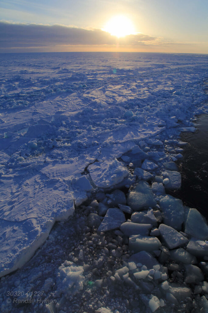 April sun begins melting the Arctic Ocean's polar ice pack near 83° north latitude, far north of Svalbard, Norway.