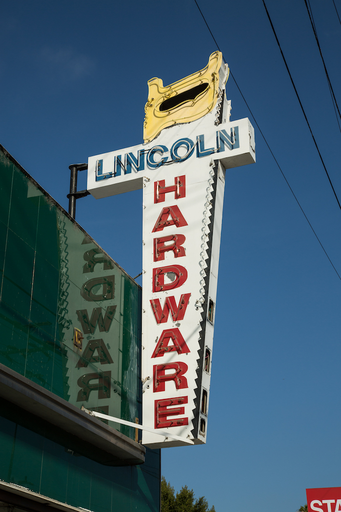 This neon beauty is the epitome of a blade sign at Lincoln Hardware, 1609 Lincoln Boulevard in Venice, as it actually resembles the blade of a saw.