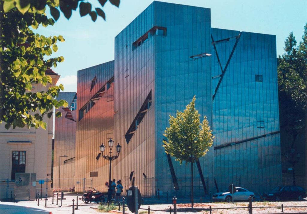 A view of the zinc-clad façade of Daniel Libeskind’s award-winning building, the Jewish Museum Berlin. Photo courtesy of Jewish Museum Berlin