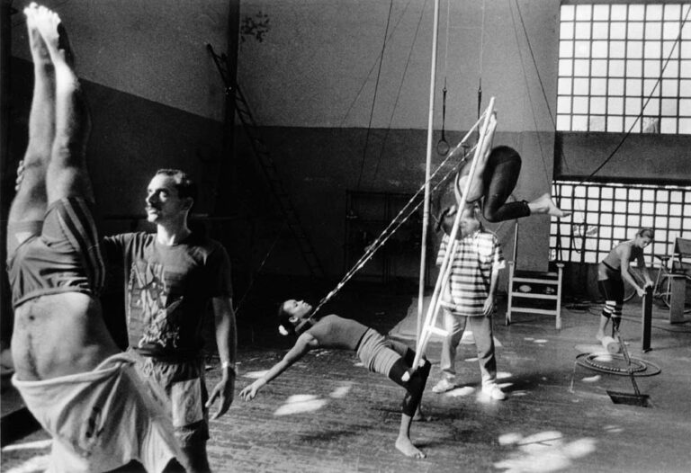 Circus school. Acrobats' daily training.