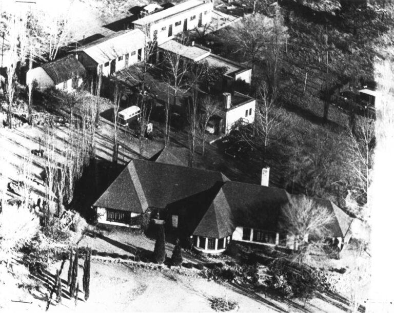 A police aerial shot of Lilliesleaf Farm in Rivonia, which was the secret headquarters of the outlawed South African Communist Party and the site of the July 11, 1963 police raid that crushed the underground movement. Photo courtesy of the South Africa History Archives, University of Witwatersrand, Johannesburg.