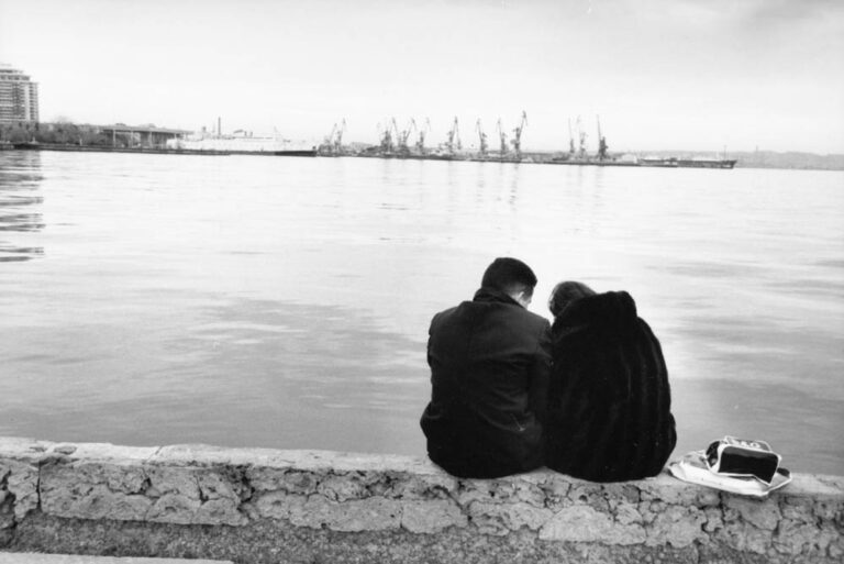 Young lovers on the shore of the Caspian. Due to western influences, Azeri young people are more open with their feelings in public.