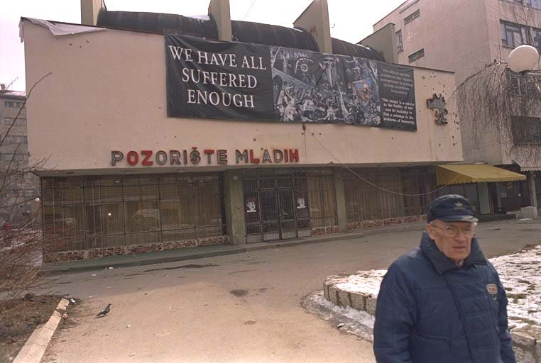 A peace banner hangs over the children's theater in downtown Sarajevo, proclaiming the city's weariness with war. That weariness, combined with an infusion of money for jobs and reconstruction, are the best hope for the success of the U.S. brokered peace accord.