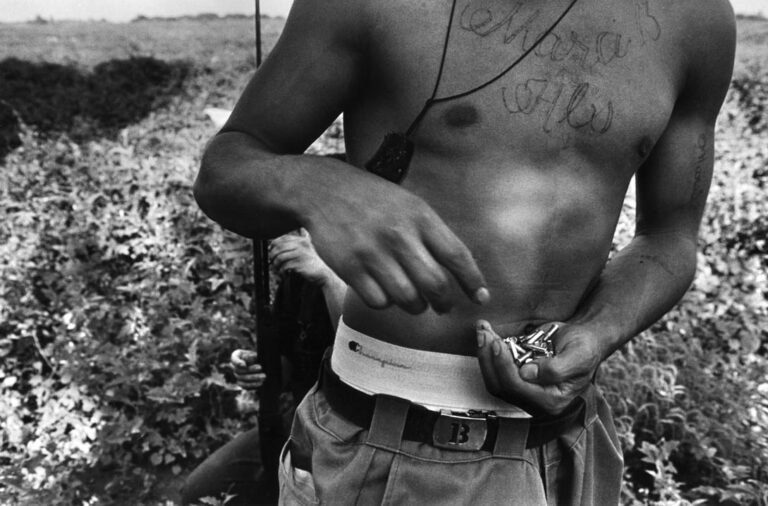 Mara Salvatrucha gang members practice shooting in the El Salvador countryside. Some cliques have small arsenals of weapons — a few guns and U.S. Army-issue grenades left over from the war. More commonly, youths carry knives, machetes, or highly volatile homemade grenades. Handguns are guarded jealously and occasionally are lent by one clique to another.