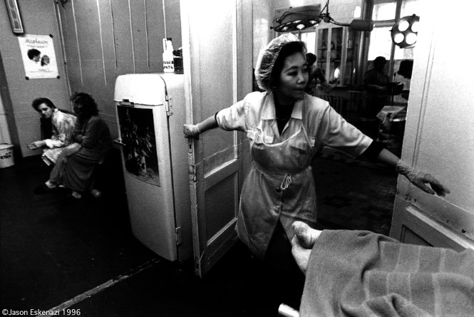 Abortion remains the chief form of birth control in Russia. This rudimentary clinic for young girls in St. Petersburg operates as an assembly line, with one patient exiting as two wait in line.