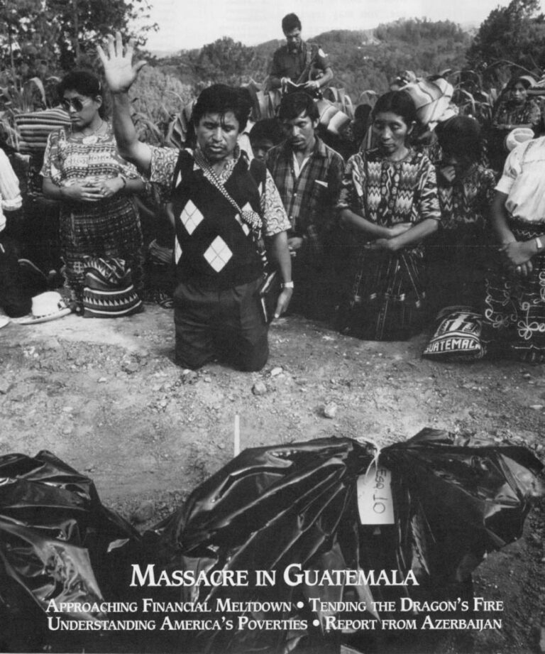 An evangelical priest gives a eulogy behind black trash bags containing the skeletal remains of eight people murdered in the early 1980’s during the Guatemalan army’s counter-insurgency campaign. They were among the 23 bodies unearthed by anthropologists in August in Chontala, a village in the western highlands of Guatemala.