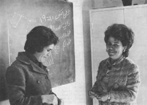 Mademoiselle Chidiac (right) and Madame Samira, the dressmaking instructress. Both commute to the village from the city of Zahle.