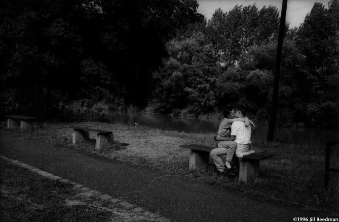 Teenagers from the town make out next to the River Ohre. A sign noting that the ashes of 22,000 Jews were disposed of in the river is just past the next bench. The community still resides in the houses of Terezin which made up the ghettos. In the ghetto there was never enough food, never enough water, never enough heat. Yet they taught the children, and made paintings and composed operas and symphonies, gave plays and concerts, kept their cultural identity alive and flourishing, and that, too, was moral and spiritual resistance, Jewish resistance.