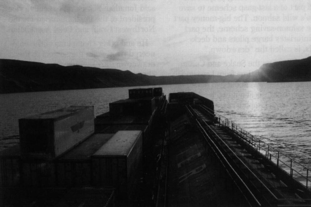 On the Columbia River, barges are the only movement in this desolate part of eastern Washington.