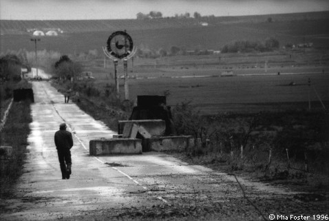 Just across the border of Transdnestria, a man walks along one of the few roads leading from the Moldovan capital, Chisinau. One can only cross by foot here. The site of a battle between ethnic Russian and Cossack brigades and ethnic Moldovan groups in 1994, the bridge to the pastoral town of Dubasari remains out.