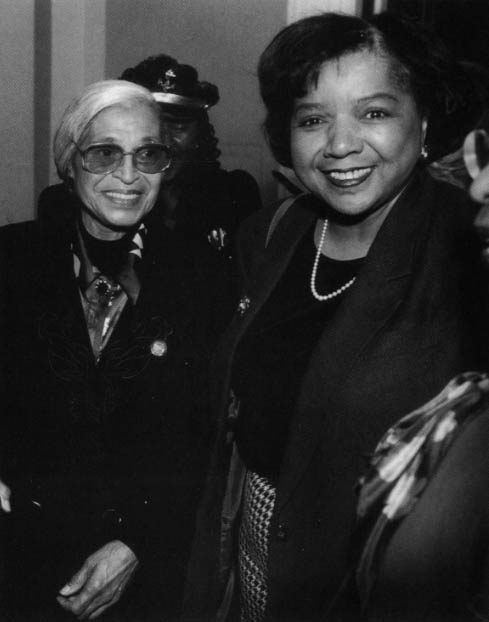 Alice Huffington, right, the political director of the California Teacher's Association, has been a key witness and instrument of Willie Brown's power. She is shown with Rosa Parks, the woman who began the Montgomery, Alabama, bus boycott, in the mid-1980s. Photo by Rich Pedroncelli