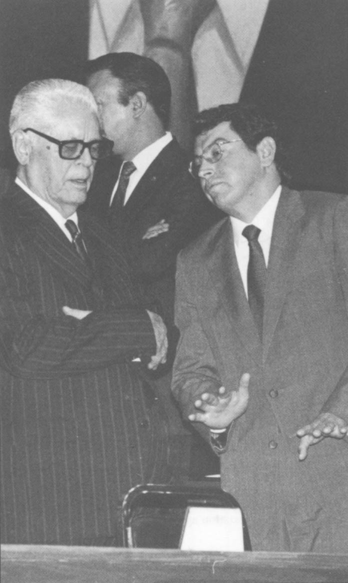 Fidel Velazquez (left), head of the Mexican Workers Confederation, and Manuel Camacho Solis, the Secretary-General of the PRI. Arturo Fuentes/Imagenlatina