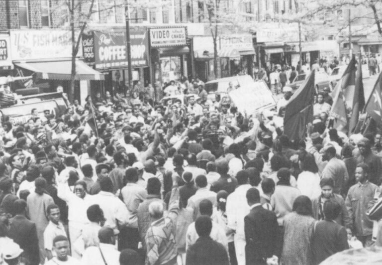 Carson continues to foment racial unrest, regularly turning out scores of demonstrators in front of two Korean-American grocery stores in Brooklyn in a continuing boycott. This photograph was taken in May, 1990 after protest leaders rejected Mayor David Dinkins’ call for compromise. AP/Wide World Photo.