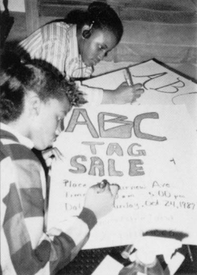 ABC students prepare for a fundraising tag sale for the Ridgefield ABC house. Photo courtesy of The Ridgefield Press.
