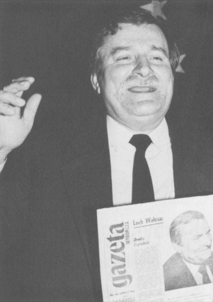 Lech Walesa in 1989 after he was awarded the Council of Europe Human Rights Prize in France.