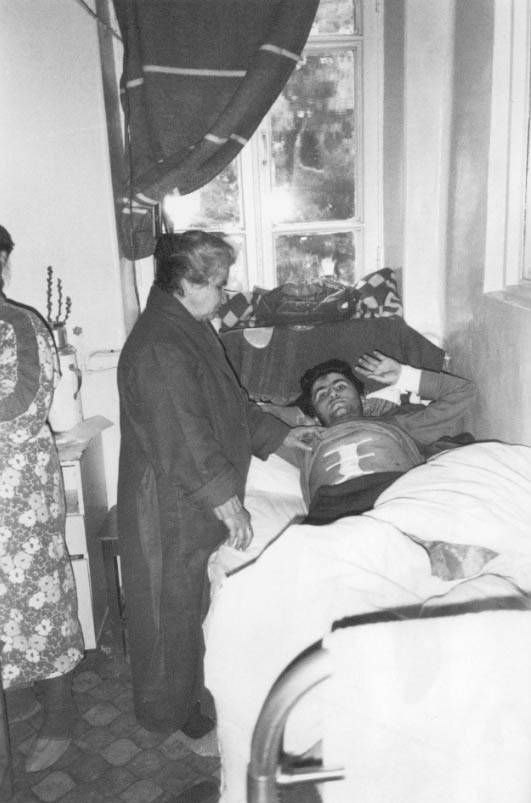 Vriej Akopian, a 17 year-old Armenian boy, recovers from bullet wounds suffered in Stepanakert.