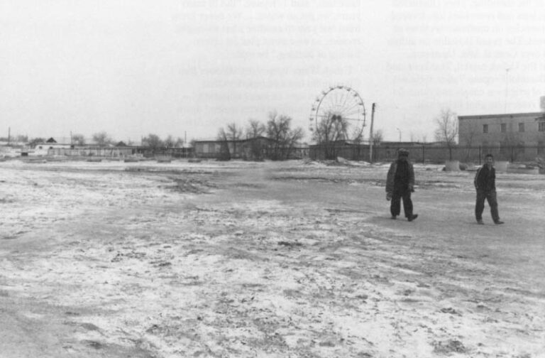 In Nukus’s main city park, soil waterlogging from rising water tables has killed most of the trees and left white patches of salt on the ground.