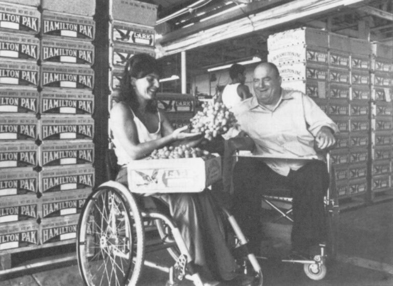 Marilyn Hamilton and Bill Hamilton, her uncle, at his fruit brokerage warehouse.