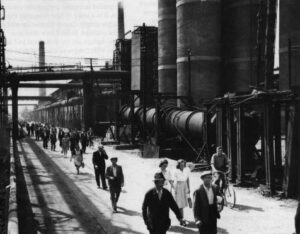Most industries in Hungary have not been modernized since they were built. The Manfred Weiss Steel Company plant at Csepel Island, Hungary is shown in 1947, when it was at full production in a Soviet-Approved program to convert rural Hungary into a modern industrial state. Photo by AP Wide World Photos.