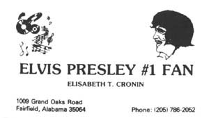 Business card saying Elvis Presley #1 fan