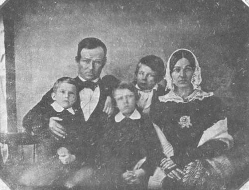 Family of William and Farina Gregg. James, age 8, at center. Copied from an ambrotype taken in 1845.