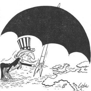 cartoon man under umbrella