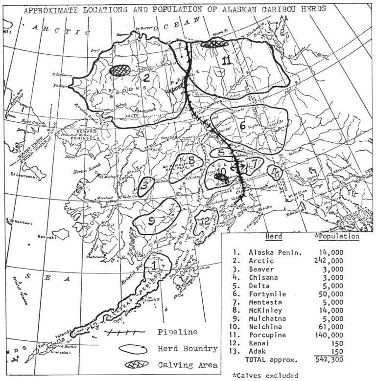 Approximate Locations and Population of Alaskan Caribou Herds
