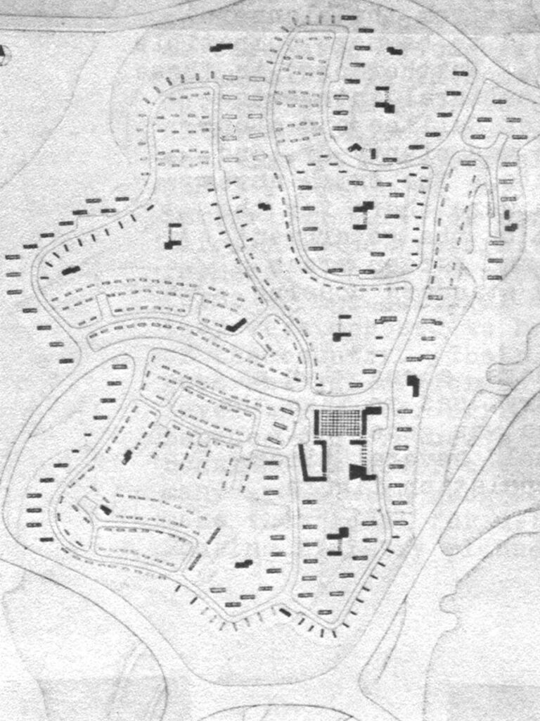The plan for one of Beersheva's garden city neighborhoods (top) looks much like that of U.S. Levittowns. What happened to some of the area's "green spaces" can be seen at right and above.