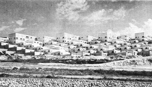 "Terrace houses" in Upper Nazareth - two views. (Israeli gov't. photos)