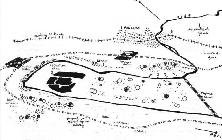 Schematic drawing and aerial photo of Cergy-Pontoise site.