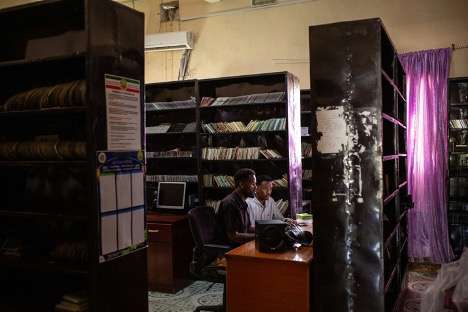Inside the archive room of Radio Hargeysa. (Mustafa Saeed/Noema Magazine)