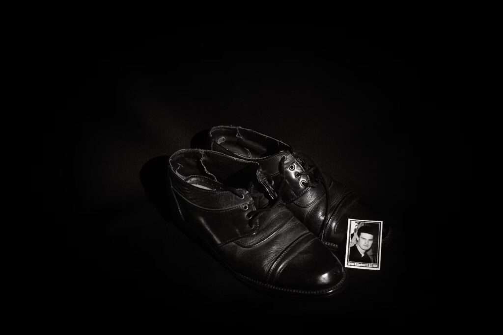 The shoes of Artan Qerkezi, who was born on Feb. 17, 1974. (Diana Markosian for The Washington Post)