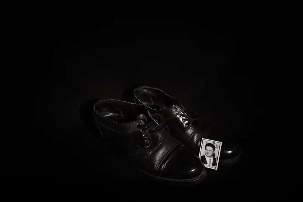 The shoes of Armend Qerkezi, who was born on Sept. 10, 1975. (Diana Markosian for The Washington Post)