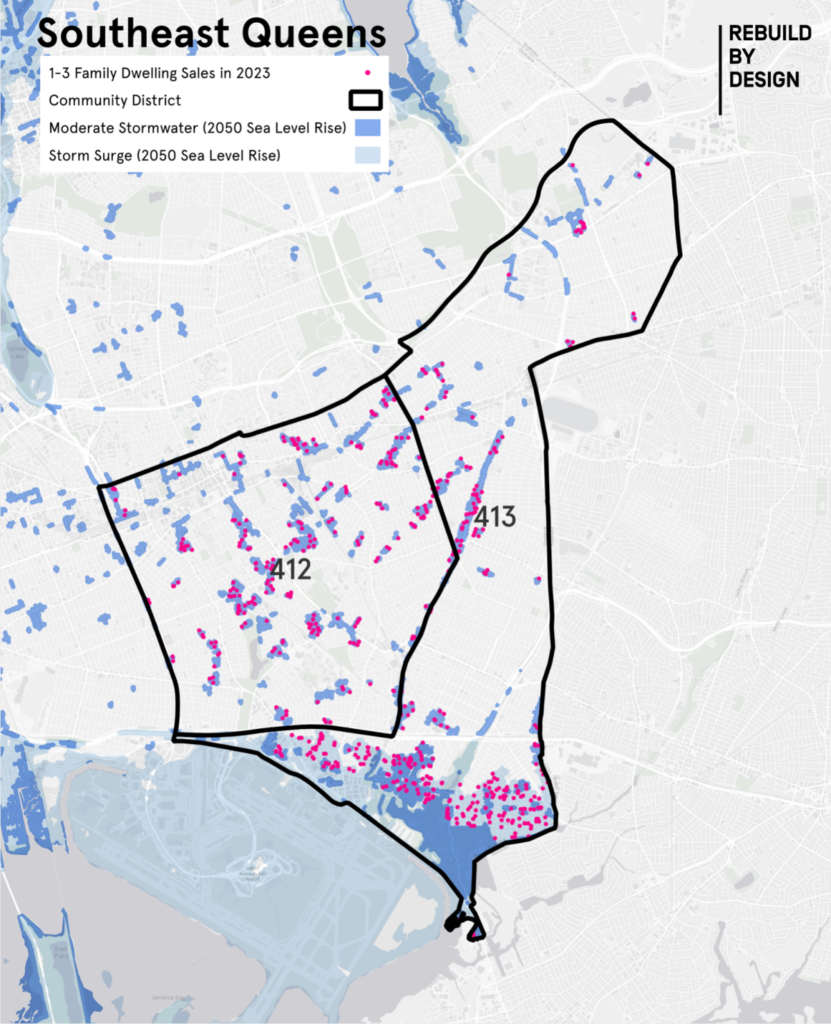 A graphic of 2023 1-3 bedroom home sales in community districts 12 and 13, which includes neighborhoods in Southeast and Eastern Queens. Credit: Judy Huynh of Rebuild By Design